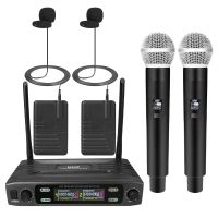 UHF Wireless Microphone Portable Dual Channel Digital Mic Receiver with Handhelds/Bodypacks/Lapels for Church Meeting Conference