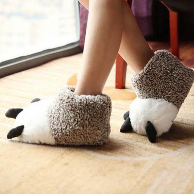 Lovely Men Women Animal Monster Feet Slippers Claw Bear Paw Plush Shoes