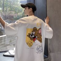 [ส่งของ]Cartoon Couple T-shirt Summer Anime Short-sleeved T-shirt Men Hong Kong Style Simple And Versatile Five-point Sleeve Top Trend Loose T-shirt Men