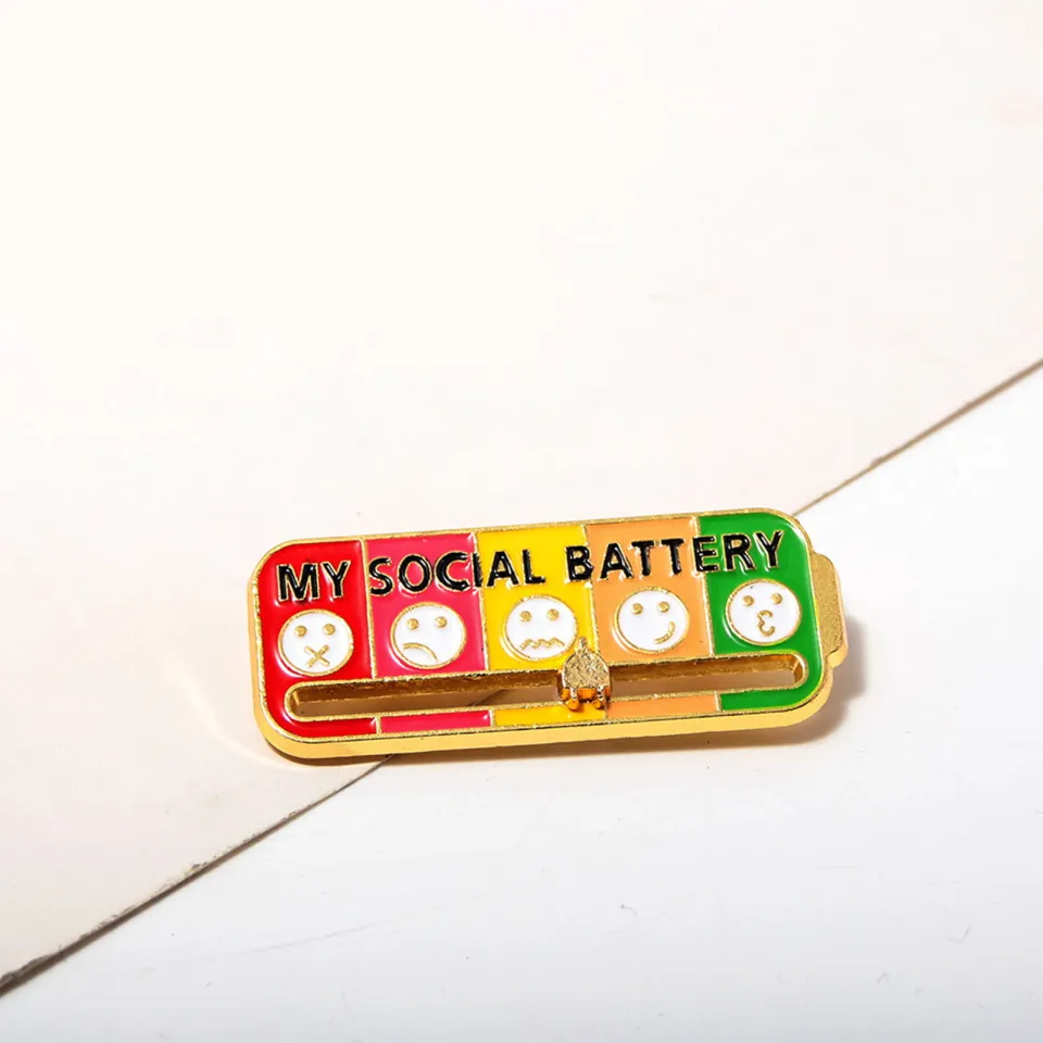 Fun Enamel Lapel Brooch Social Battery Brooch Colorful Emotional Lapel Pin  for Every Day of the Week Fun Enamel Social Battery Pin less Than