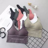 [ส่งเร็วพิเศษ!] Chalangna sport bra บราไร้โครง สปอร์ตบรา แบบสวม รุ่น B042  มีลายด้านหน้า กระชับทรวงอก เสื้อใน เสื้อทับ ฟองน้ำในตัว