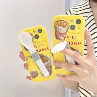 Funny Ins Instant Noodles Spoon Holder Stand Soft Case For iPhone 13 12 11 Pro Max 14 XS Max XR X Cute Silicone Cover