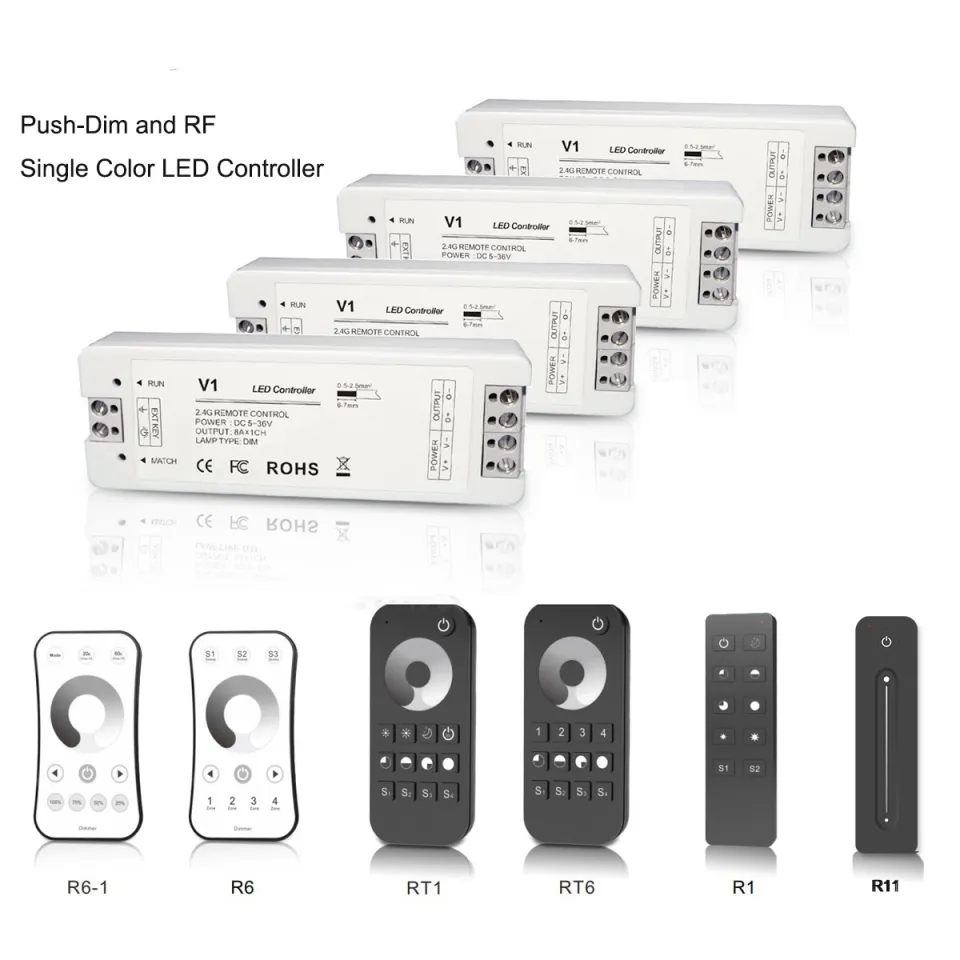 V1 Push Dimmer DC 5V/12V/24V 8A PWM Wireless LED Dimmer Controller Switch  +Touch RF Remote for Single Color COB 5050 3528 Dimming LED Strip Lamp  Light
