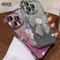 HOCE เคสเพชรไล่ระดับสีระยิบระยับรูปโบว์เคสโทรศัพท์แบบมีรูสำหรับ iPhone 11 12 13 Pro 14 Pro Max 14 Plus เคสป้องกันโปร่งใสกันกระแทกหรูหราฝาหลัง