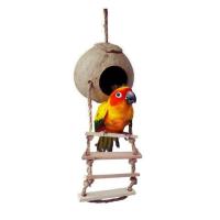 Coconut Shell Bird Nest Natural Coconut Fiber Shell Bird House For Parrot Hangings Swing Hideout Toys With Ladder Breeding Nest Pet Supplies For Parak