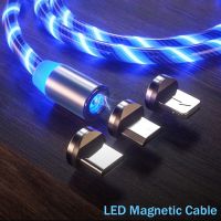 สายเคเบิ้ลเรืองแสงแม่เหล็กไฟ LED ไมโคร USB ไหลได้สายชาร์จเร็ว Type C สำหรับโทรศัพท์แอนดรอยด์ที่ชาร์จสว่าง Iphone X