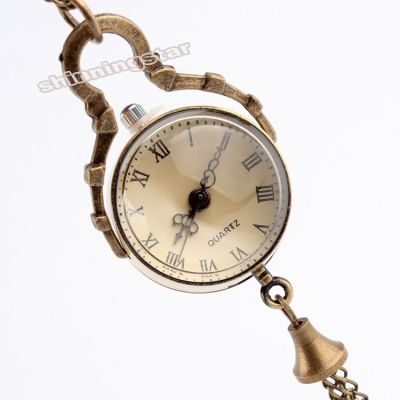 นาฬิกาควอตซ์ทรงกลมแก้วเล็กสำหรับบรอนซ์สไตล์วินเทจโบราณเป็นของขวัญจี้สร้อยคอผู้หญิง