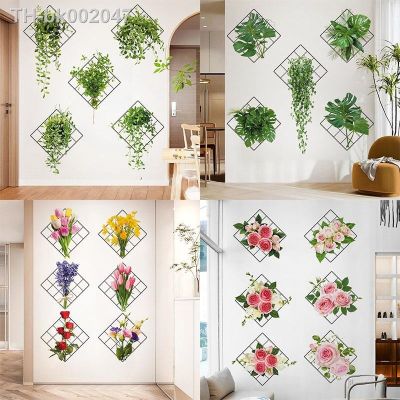 ◙✓ 3D Vinyl Bonsai Wall Stickers Tropical Green Plant Rose Tulip Wallpaper Modern Tile Wall Sticker Mural Home Decor