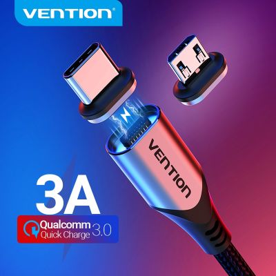 Vention แม่เหล็กไมโครชาร์จที่รวดเร็ว3A USB แม่เหล็ก USB ชนิด C สายรับส่งข้อมูลชาร์จสำหรับสาย USB โทรศัพท์มือถือ