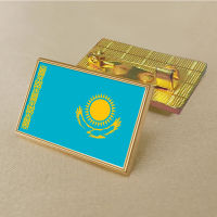 Kazakhstan flag pin 2.5*1.5cm zinc alloy die-cast PVC colour coated gold rectangular medallion badge without added resin