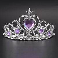 Woman Wedding Faux Rhinestone Crown Headband Silver Tone Purple