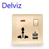 คุณภาพสูง Delviz สหราชอาณาจักรเต้าเสียบมาตรฐาน2.1A คู่เครื่องชาร์จ USB รวดเร็วพอร์ตชุดสัญญาณไฟ LED ปลั๊กไฟติดผนัง13A สากล3ซอคเก็ตรู86ประเภท DY Fi894 Lcz39