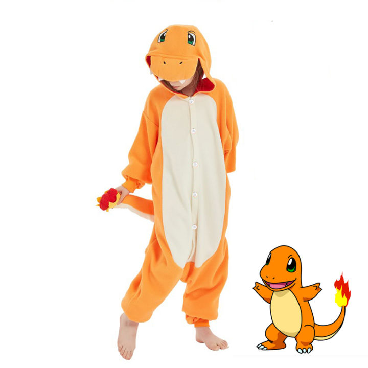 Onesie For Kids Charmander Flannel Pokemon Cosplay Halloween Kigurumi ...