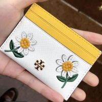 tory burchˉWomens Spot TB Embroidery Bellis Perennis Card Holder Coin Purse Multiple Card Slots Portable Compact Suitable for Summer with