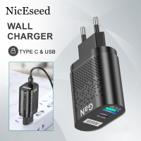 NicEseed 65W GaN Charger PD Type C USB QC3.0 Fast Charging Adapter โทรศัพท์มือถือแท็บเล็ต Wall Charge Head สำหรับ iPhone 13Pro/12 Pro Max Huawei Samsung S22 US/EU/UK