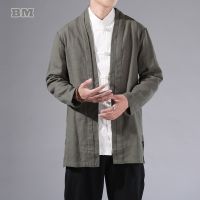 Chinese Traditional Dress 2022 Plus Size Hanfu Spring Autumn Linen Cardigan Men Clothing Retro Tang Suit Solid Color Cloak