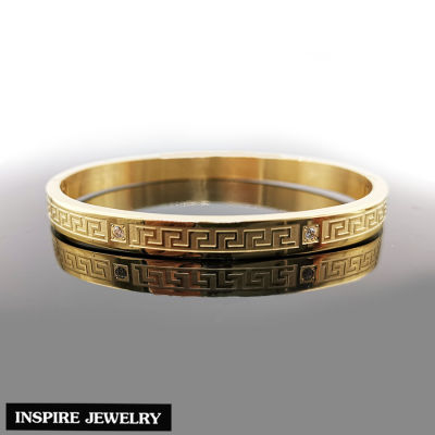Inspire Jewelry ,กำไลลายจีน เพิ่มความหรูฝังเพชร 4 เม็ด งานจิลวลี สวยหรู ขนาด 6 CM ตัวเรือนหุ้มทองแท้ 24K พร้อมกล่องหรือถุงกำมะหยี่
