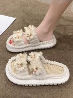 ✚✢✲ Thick-soled sandals and slippers womens outer wear 2023 summer new fairy wind flower fashion soft-soled non-slip one-word slippers