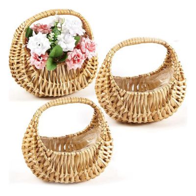 Rattan Basket Half Moon Wicker Basket Willow Straw Basket with Handle Wedding Flower Girl Baskets
