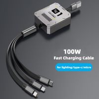 Atowin 100W 3 In 1สายชาร์จแบบเร็วสำหรับ iPhone Xiaomi Realme หดได้ USB ขนาดเล็กพกพา Type C สายชาร์จสำหรับสายโทรศัพท์ Huawei Samsung