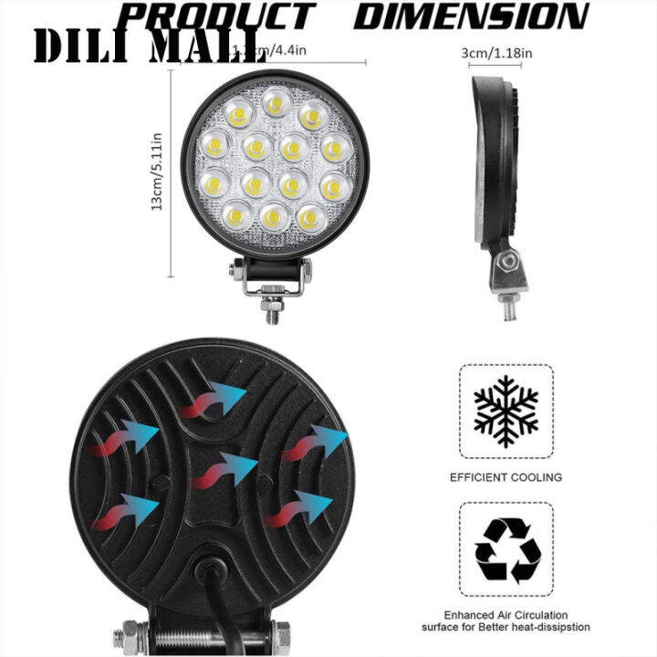 ไฟกลมบาร์14led-2ชิ้น4-5นิ้ว42w-2500lm-6000k-ไฟขับขี่สำหรับ-suv-รถกะบะเอทีวีเรือ-ip67กันน้ำ