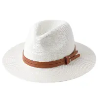 New Natural Panama Soft Shaped Straw Hat Summer Women/Men Wide Brim Beach Sun Cap UV Protection Fedora Hat