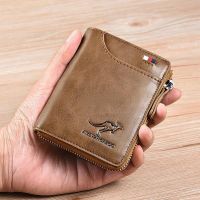 Kangaroo Wallet Mens RFID Blocking PU Leather Wallet with Zipper Multi Business Credit Card Holder Purse High Quality