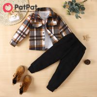 PatPat 2Pcs Toddler Boy Classic Lapel Collar Plaid Shirt And Elasticized Pants Set