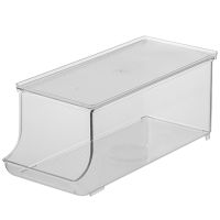 Fridge Bin BPA-Free Plastic Beverage Can Organizer with Lid, Refrigerator Organizer, Clear, Food Pantry Storage Rack