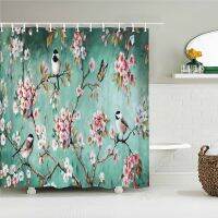 【Bathroom sale】3d ผ้าม่านห้องน้ำพิมพ์สไตล์จีน Birdsfabric ม่านอาบน้ำ WithHooksBath หน้าจอ