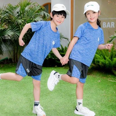 90-160CM Children Stitching Sports Short-Sleeved Suit Medium Small Loose Mesh Breathable Basketball Uniform Baby Thin Shorts Two-Piece Outdoor Sport