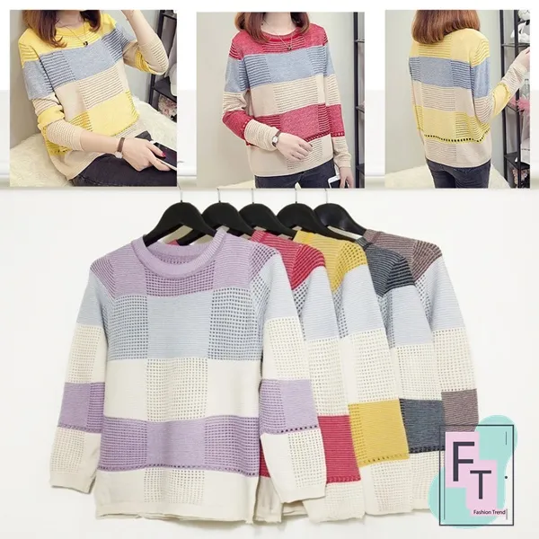 💢เทรนด์ใหม่ มาแรง💢 เสื้อคอกลมแขนยาว ลายทางใหญ่ 5 สี ผ้าไหมพรม | Lazada ...
