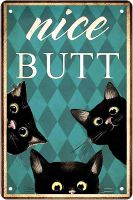 Funny Black Cat Bathroom Vintage Metal Tin Sign Wall Decor Art Toilet Posters NICE BUTT Retro for Home Office