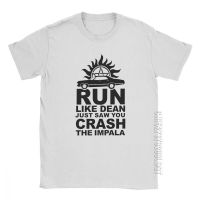 Supernatural T Shirt Man Run Like Dean Saw You Crash The Impala T-Shirt Short Sleeves Pure Cotton Tee Shirt Plus Size