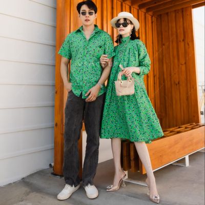 ชุดคู่ลายดอก ชุดคู่สีเขียว ชุดไปทะเล ชุดคู่ใส่ออกงาน ชุดคู่สวยๆ ชุดถ่ายPrewedding ชุดคู่ตั้งแคมป์ ชุดคู่รัก VSM #9013-3