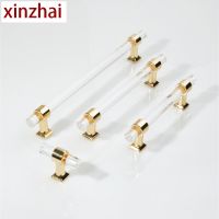 ❖◘ Acrylic Long Handles Gold Transparent Crystal Cabinet Handle Drawer Knobs Kitchen Cabinet Pulls Extended Handle