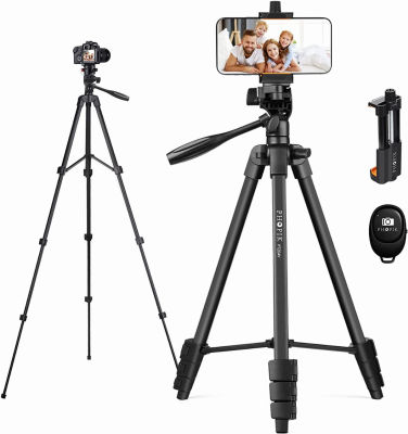 55" Phone Tripod, PHOPIK Aluminum Extendable Tripod Stand with Shutter, Carrying Bag, Compatible with iPhone/Android/Sport Camera Perfect for Video Recording/Selfies/Live Stream/Vlogging