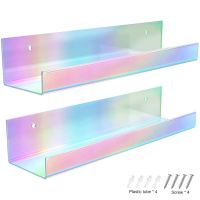 2Pcs Rainbow Acrylic Floating Shelves Wall Mounted Bathroom Rack Display Shelf for Bedroom Living Room Kitchen Bookshelf Decor