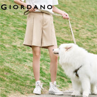 HOT ”GIORDANO ผู้หญิงกางเกงขาสั้นเอวสูงจีบแฟชั่นกางเกงขาสั้นสีทึบ Simple Comfort ฤดูร้อนแฟชั่น Casual Drape กางเกงขาสั้น05403321