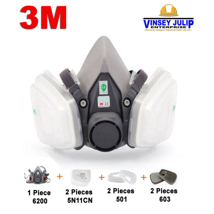 [7 in 1] 3M 6200 Respirator with 3M 603 Holder, 3M 501 Retainer and 3M ...