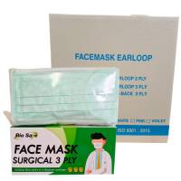 ขายถูก พร้อมส่ง ยกลัง 20 กล่อง หน้ากากอนามัย Facial Mask สำหรับผู้ใหญ่ สีเขียว ตราไบโอเซฟ Bio Safe หนา 3 ชั้น เกรดการแพทย์
