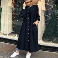 New Muslim Islamic Long Shirt Casual Elegant Womens Summer Cardigan Long Sleeve Collar Arab Dress