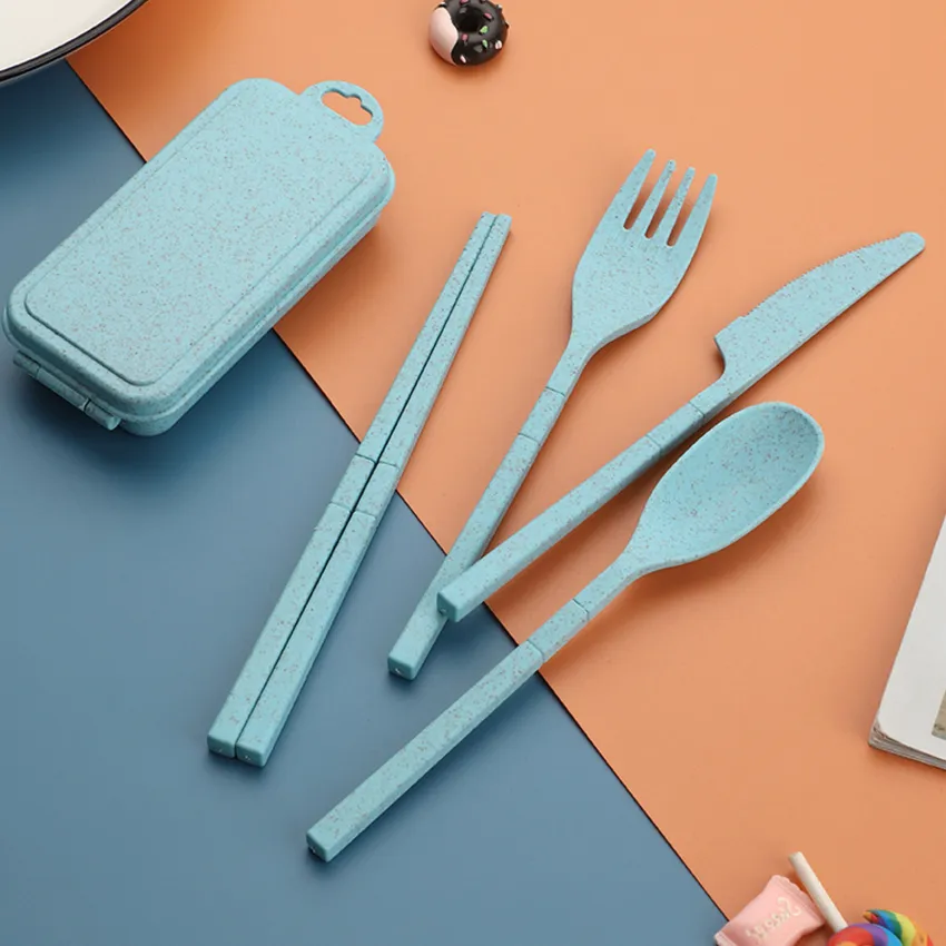 with　for　Wheat　Lazada　Adult　Picnic　PH　Travel　Set　Tableware,　Cutlery　Portable　Collapsible　Birthday　Straw　Case,　Use　Pack　Camping　Travel　Utensil　Reusable　or