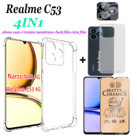 (4 In 1) Realme C53 C55 C30 Realme Narzo N53เคสโทรศัพท์สี่มุมโปร่งใสกันกระแทกเคสโทรศัพท์ + ฟิล์มเซรามิกหน้าจอ + ฟิล์มเลนส์ + ฟิล์มด้านหลัง