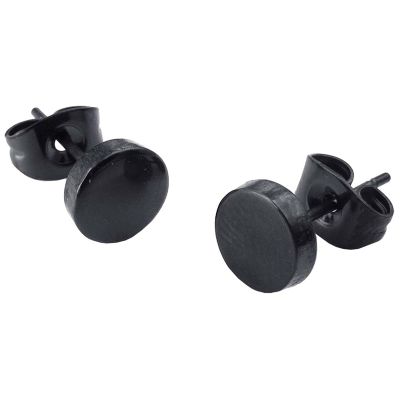 Jewelry Mens Earrings - 5mm Round Ear Studs, 2pcs (1 Pair) - Stainless Steel - for Men - Color Black - With Gift Bag