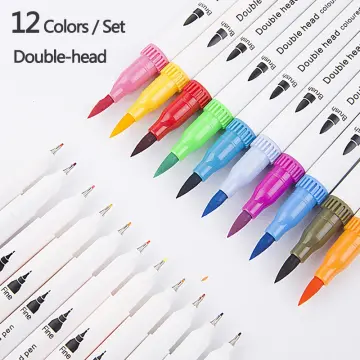 Deli 10pcs/lot Permanent Marker Pen Multicolor Dual Tip 0.5/1.0 mm Nib  Black Blue Red Ink Fine Point Waterproof Art Marker Pens