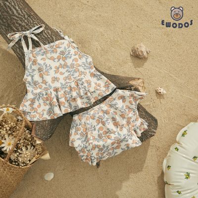 ◙❏▨ EWODOS 0-24 Months Newborn Baby Girls 2PCS Swimwear Bikini Sets Summer Floral Print Sleeveless Bandage Swimsuit Ruffles Swimsuit