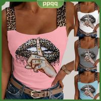 PPQQ สตรีทเสื้อกล้ามฤดูร้อนลายเสือดาวแขนกุดเสื้อเซ็กซี่