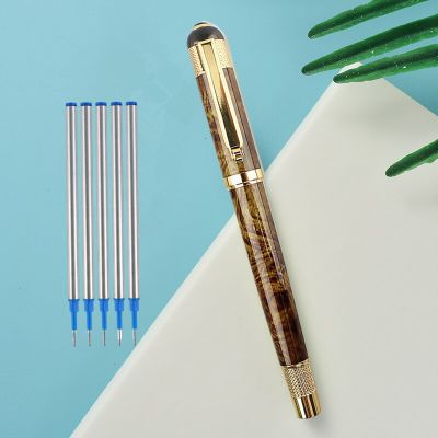 luxury gold Clip 0.5mm Rollerball Pen Medium Point Black Ink Gold Black Metal Gift Ballpoint Pens office supplies Pens