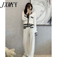 JXMYY Suit Autumn And Winter 2021 New Fashion Elegant Simple Temperament Wide-Leg Pants Knitted Womens Two-Piece Suit